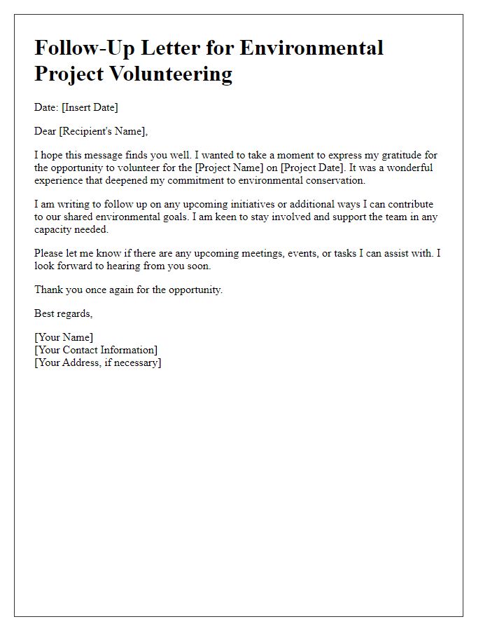 Letter template of follow-up for environmental project volunteering