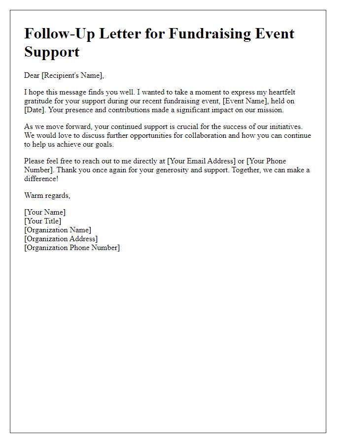 Letter template of follow-up for fundraising event support