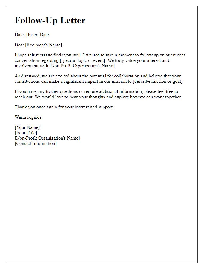 Letter template of follow-up for non-profit organization engagement