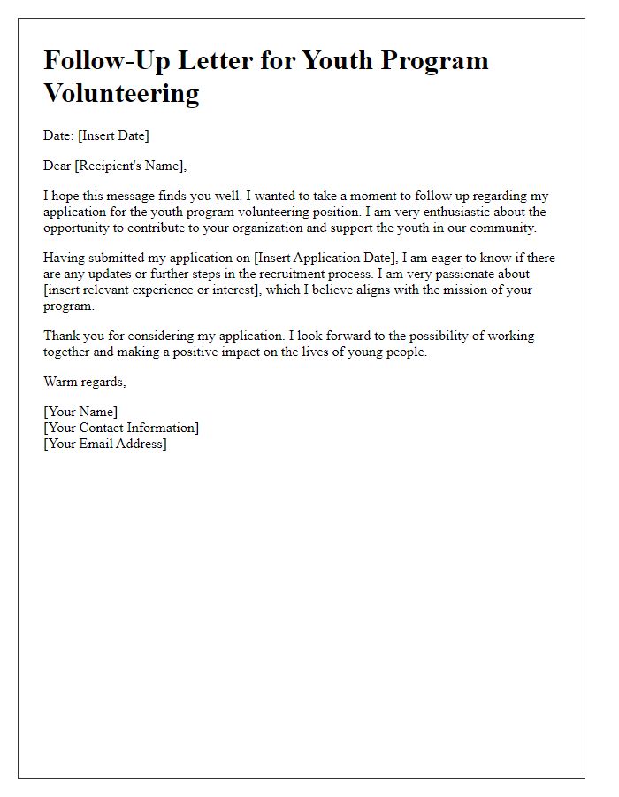 Letter template of follow-up for youth program volunteering