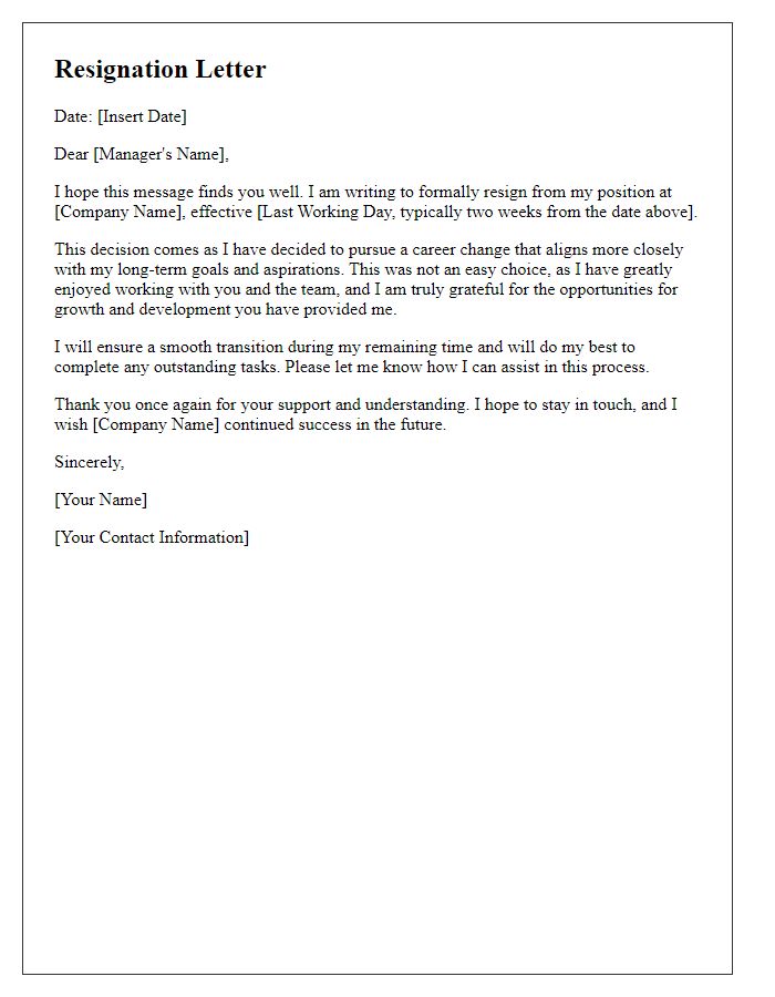 Letter template of resignation from online work for a career change