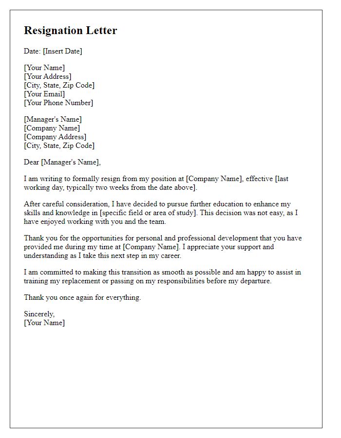 Letter template of resignation from remote job to pursue education