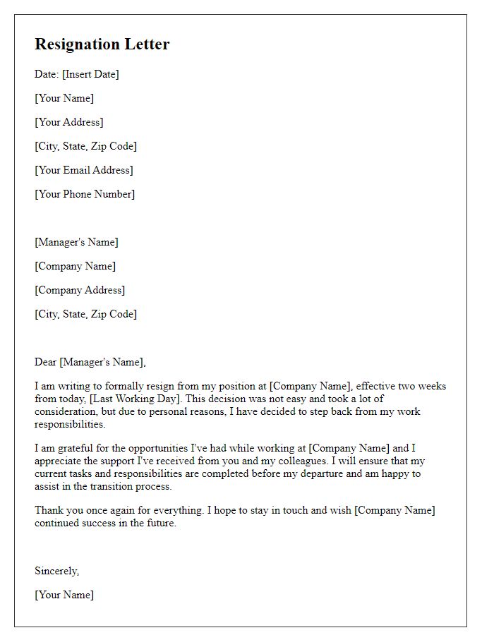 Letter template of resignation for remote job due to personal reasons