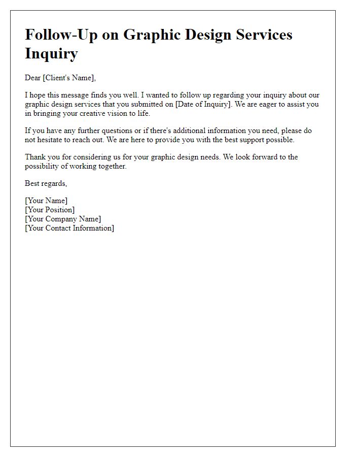 Letter template of service inquiry follow-up for graphic design services