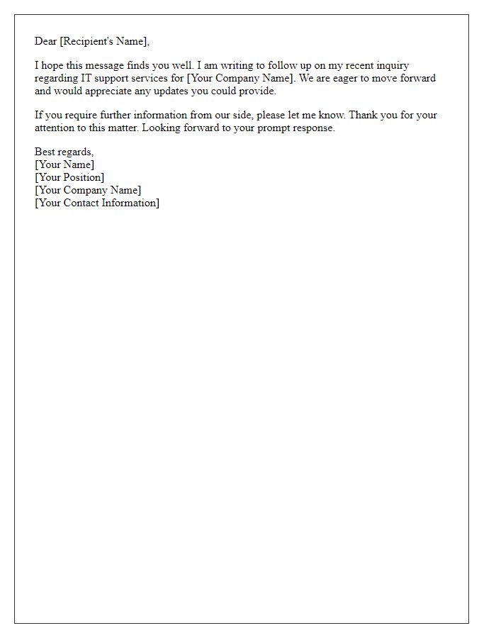 Letter template of service inquiry follow-up for IT support services