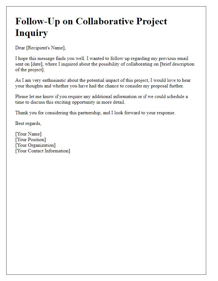 Letter template of follow-up for collaborative project inquiry