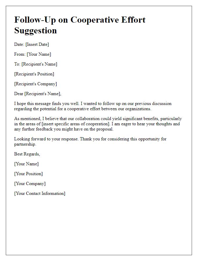 Letter template of follow-up on cooperative effort suggestion