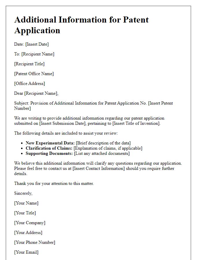 Letter template of additional information provision for patent