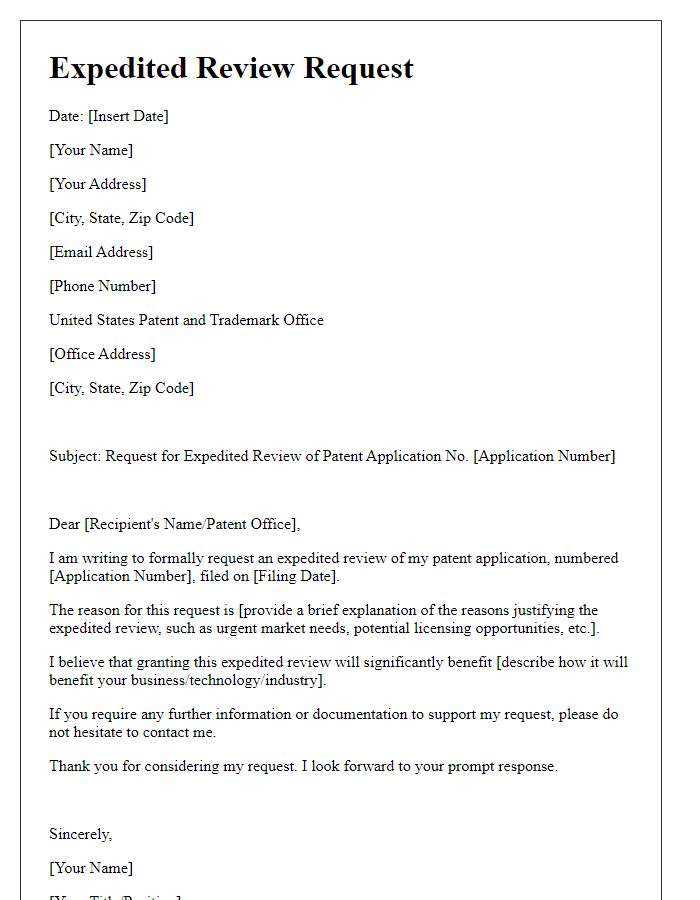 Letter template of expedited review request for patent application