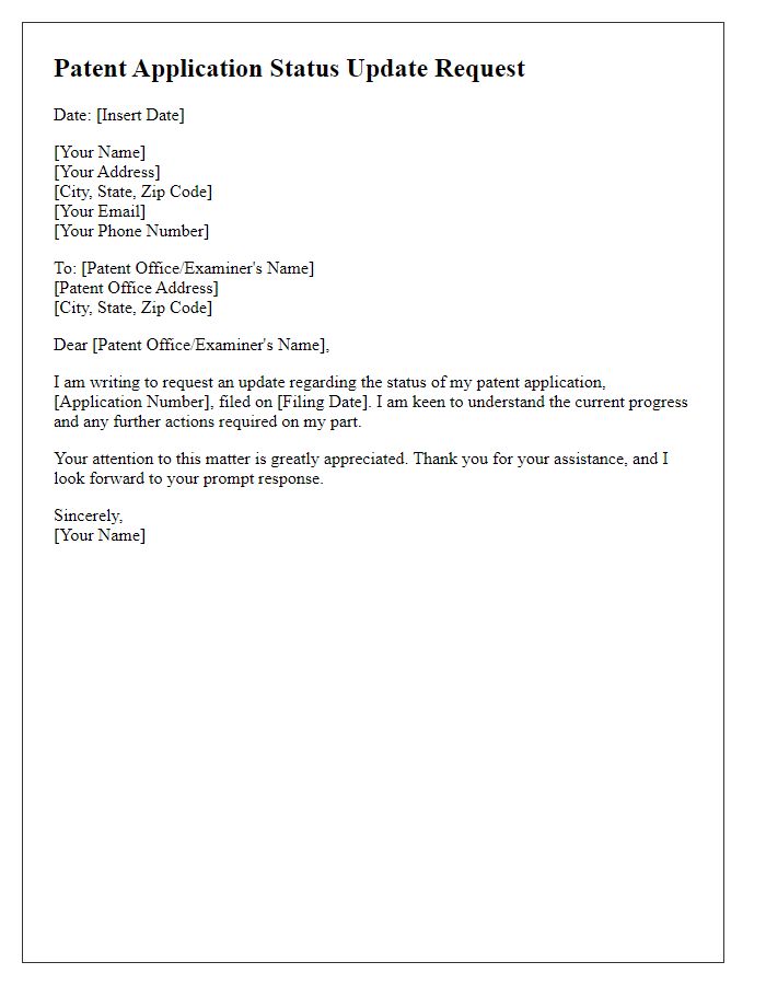 Letter template of patent application status update request