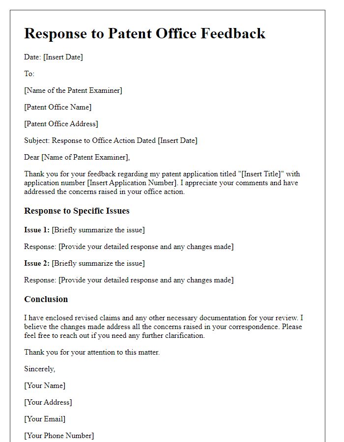 Letter template of response to patent office feedback