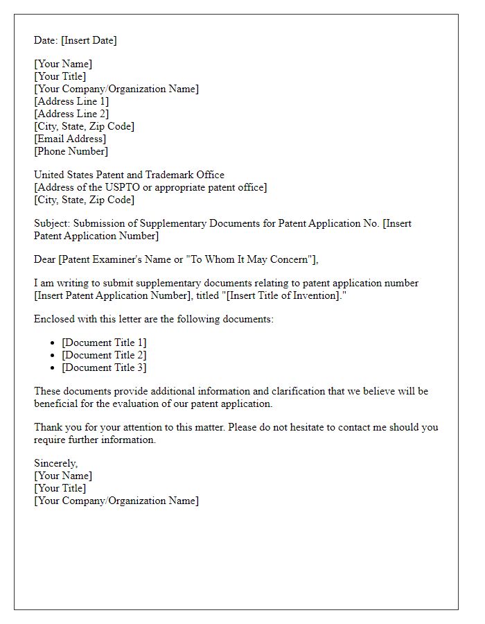 Letter template of supplementary document submission for patent