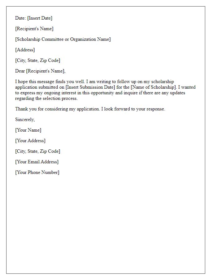 Letter template of follow-up regarding scholarship application progress