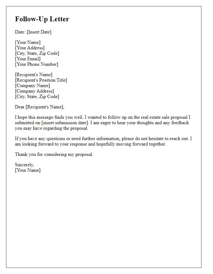 Letter template of follow-up on real estate sale proposal