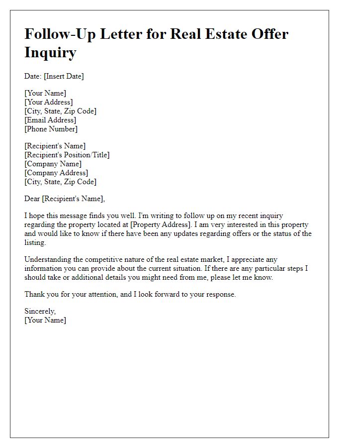 Letter template of follow-up for real estate offer inquiry