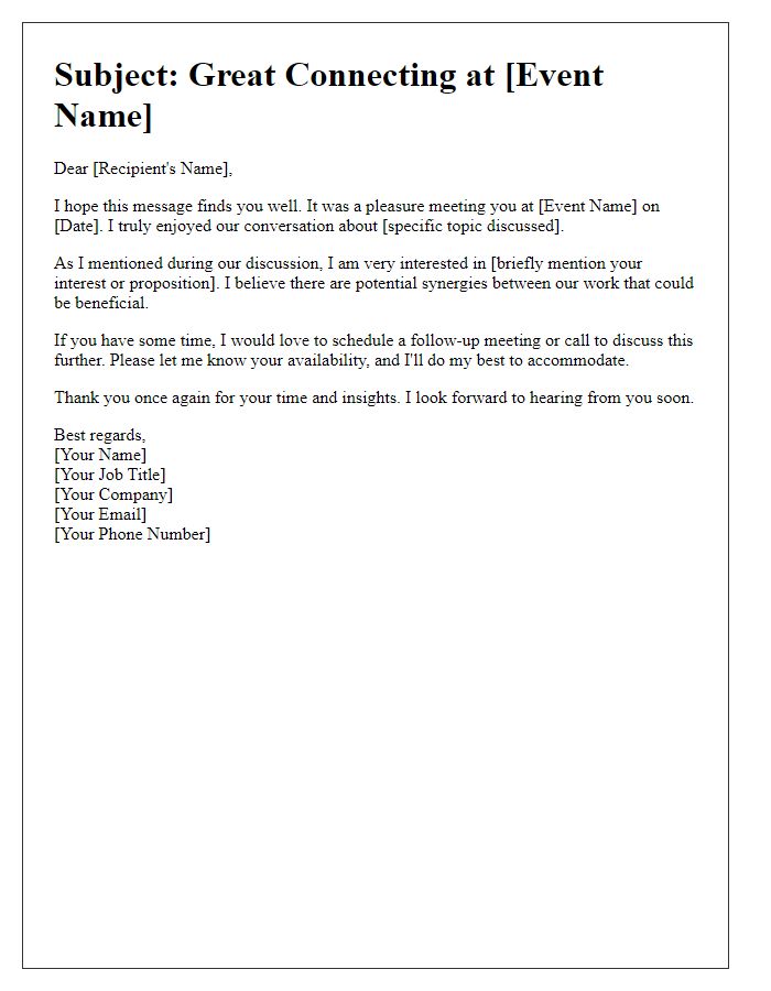 Letter template of follow-up outreach after industry event