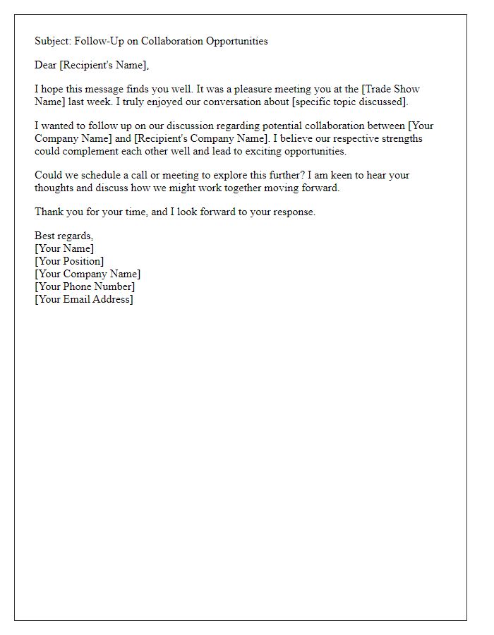 Letter template of follow-up request for collaboration after trade show