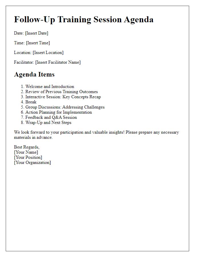 Letter template of follow-up training session agenda