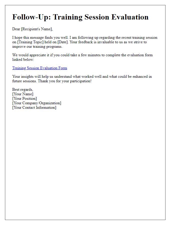 Letter template of follow-up training session evaluation