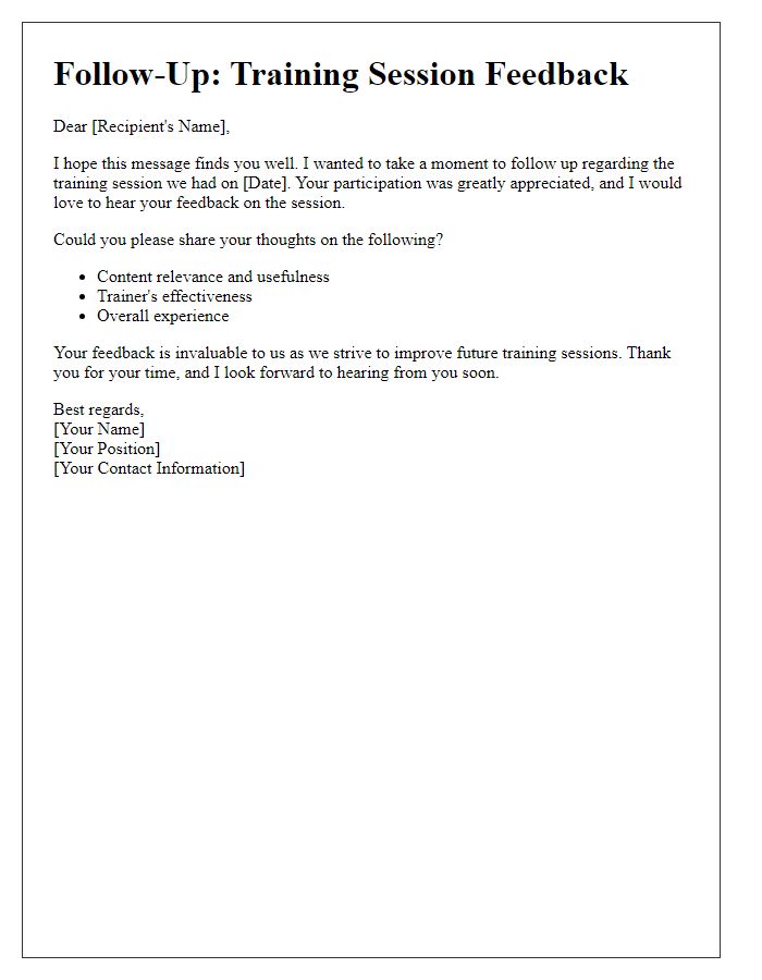 Letter template of follow-up training session feedback