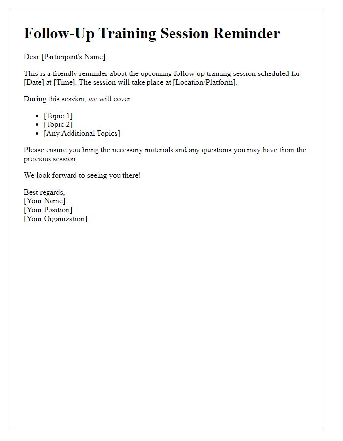 Letter template of follow-up training session reminder