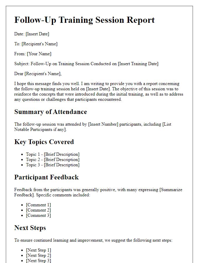 Letter template of follow-up training session report