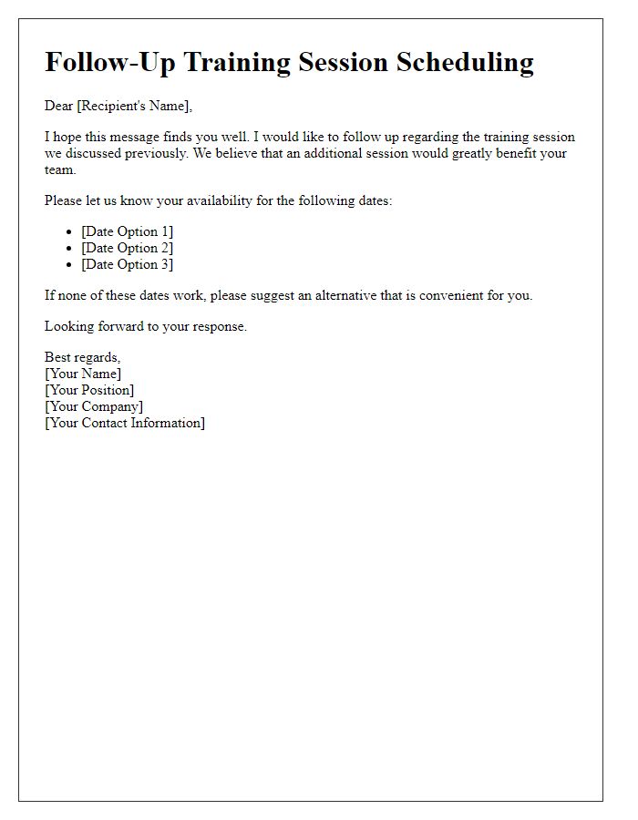 Letter template of follow-up training session scheduling