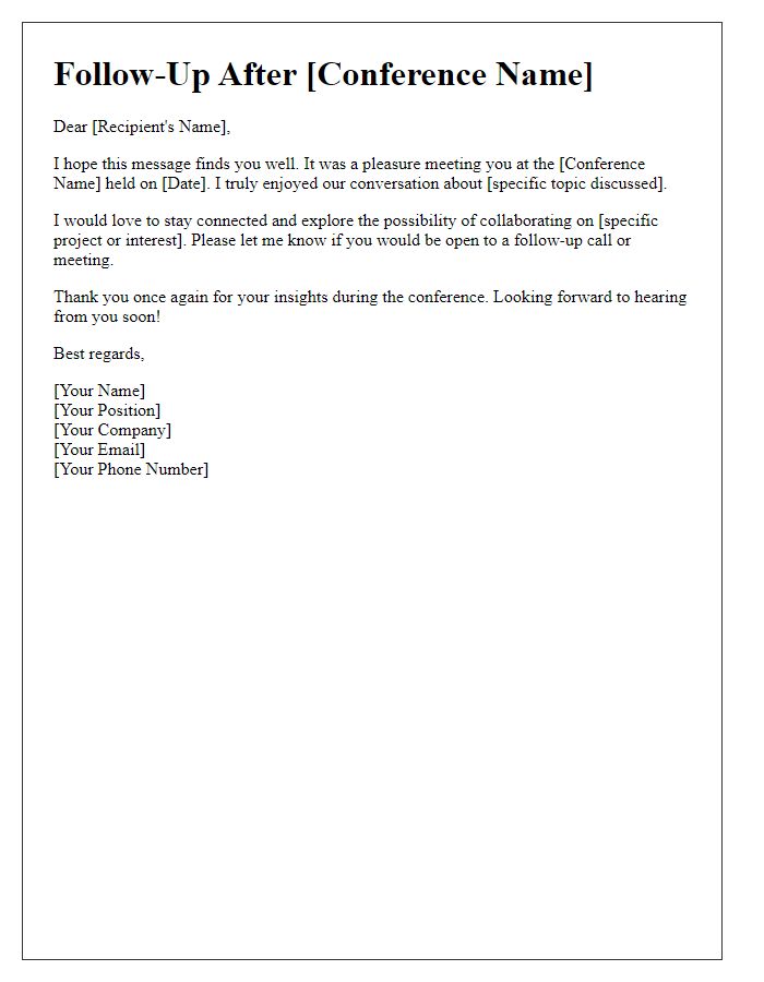 Letter template of conference follow-up for networking connections