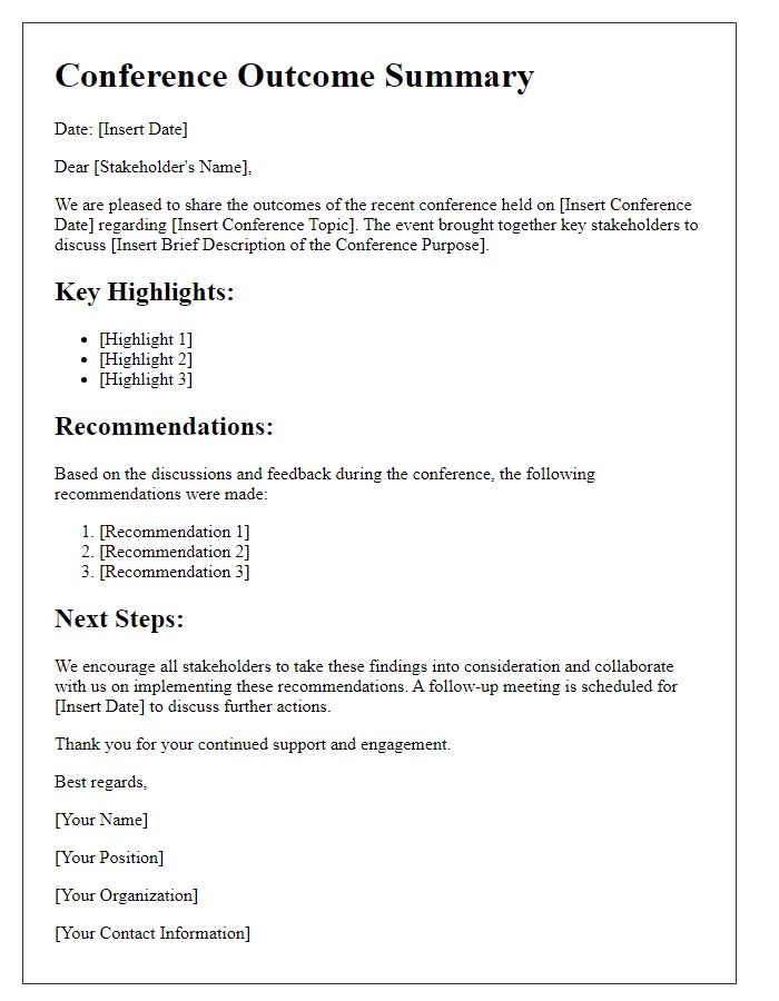 Letter template of conference outcome sharing with stakeholders