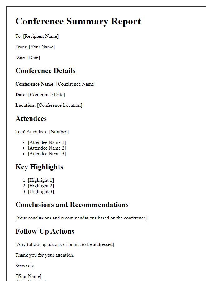 Letter template of conference summary report