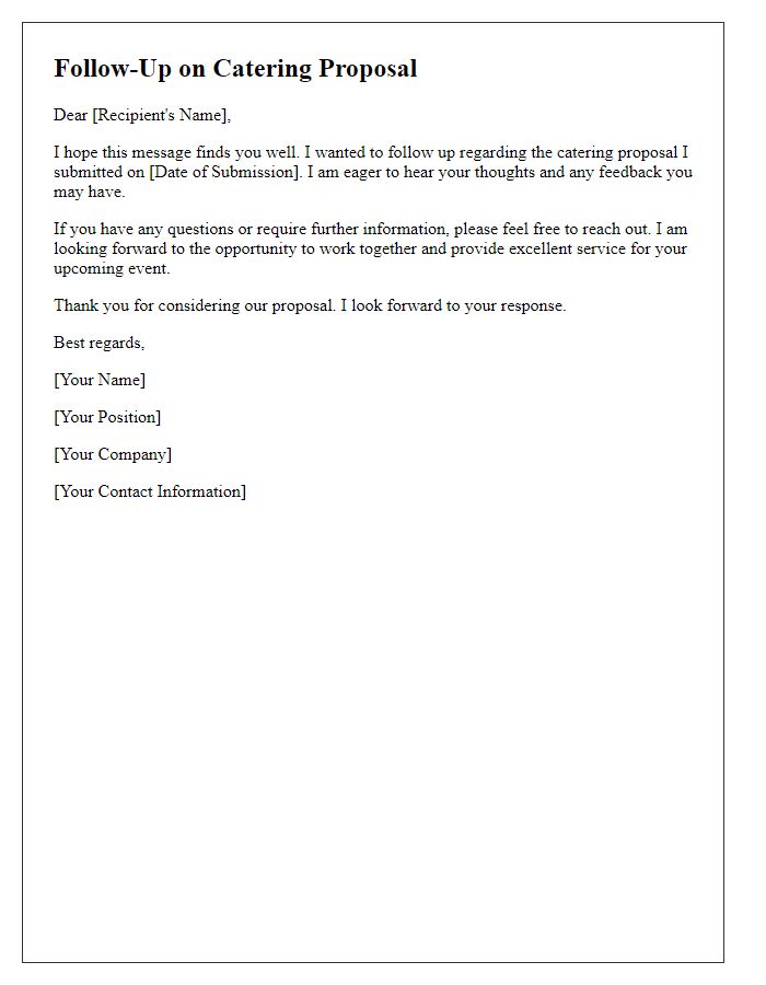 Letter template of follow-up about catering proposal