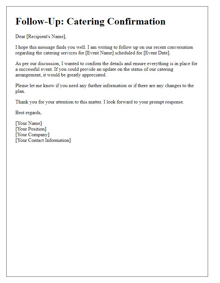 Letter template of follow-up for catering confirmation