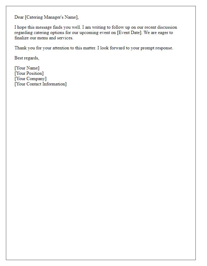 Letter template of follow-up on catering options