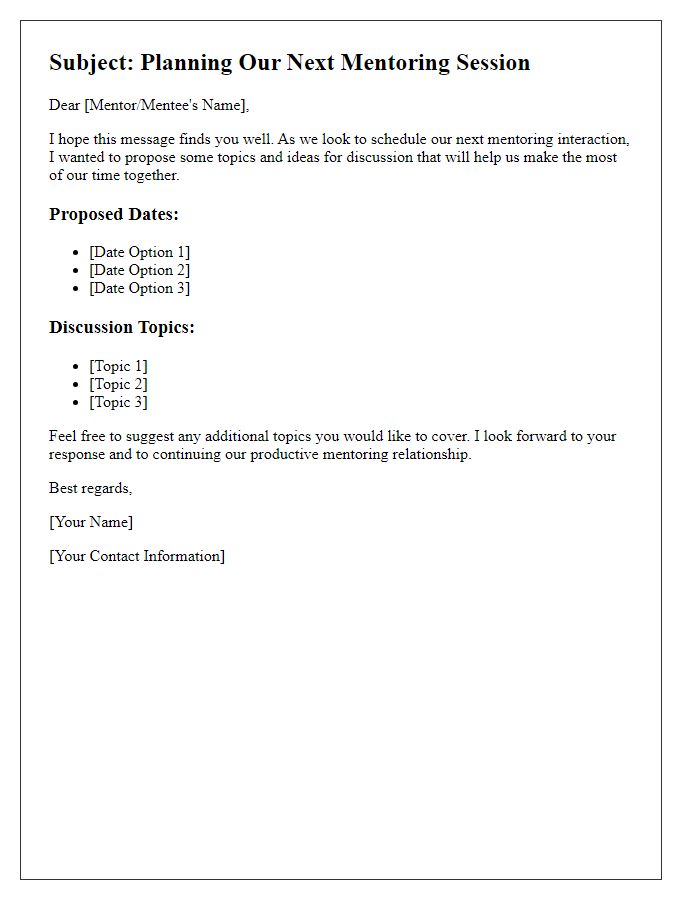 Letter template of planning subsequent mentoring interaction