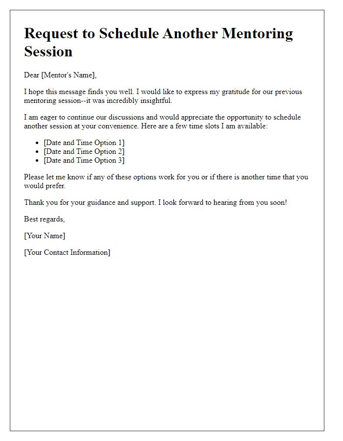 Letter template of scheduling another mentoring session