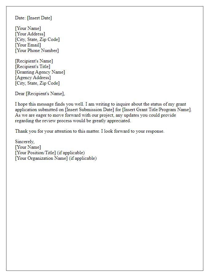 Letter template of grant application status request