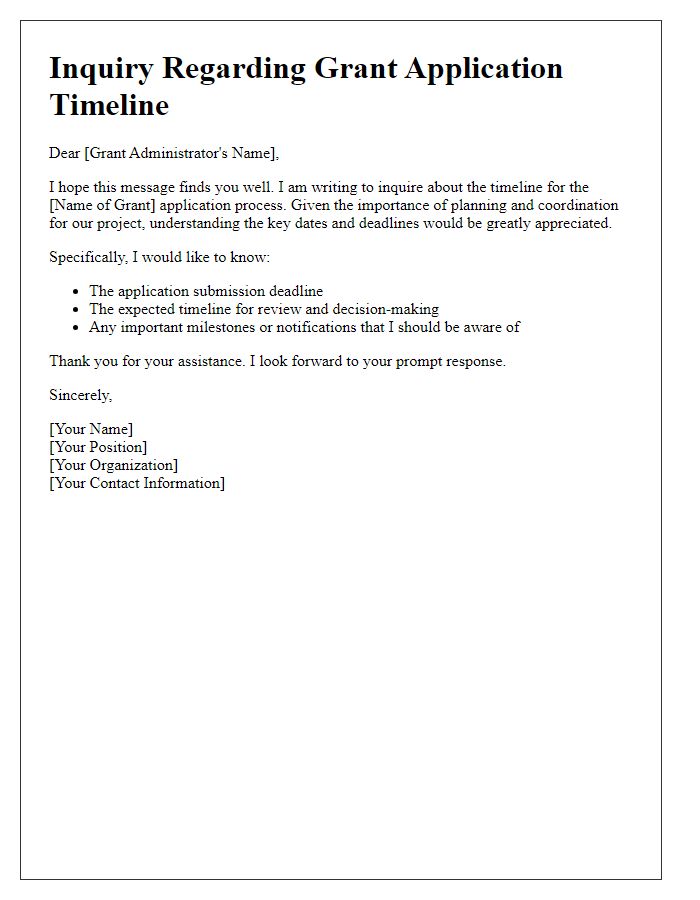 Letter template of grant application timeline inquiry