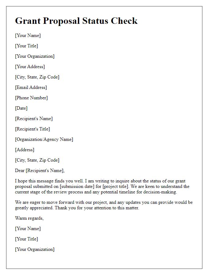 Letter template of grant proposal status check