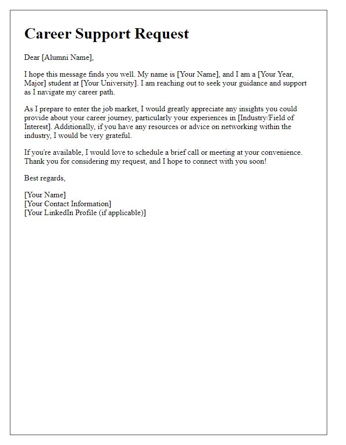 Letter template of Career Support Request to Alumni Network