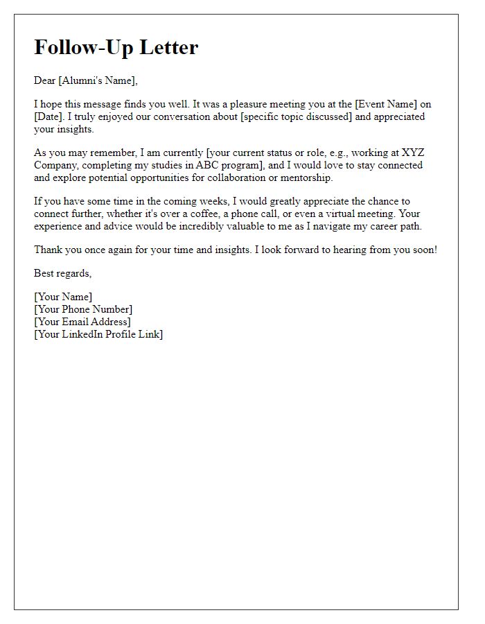 Letter template of Personalized Alumni Networking Follow-Up