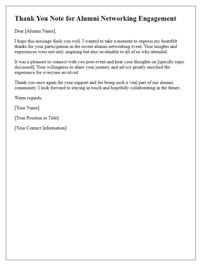 Letter template of Thank You Note for Alumni Networking Engagement