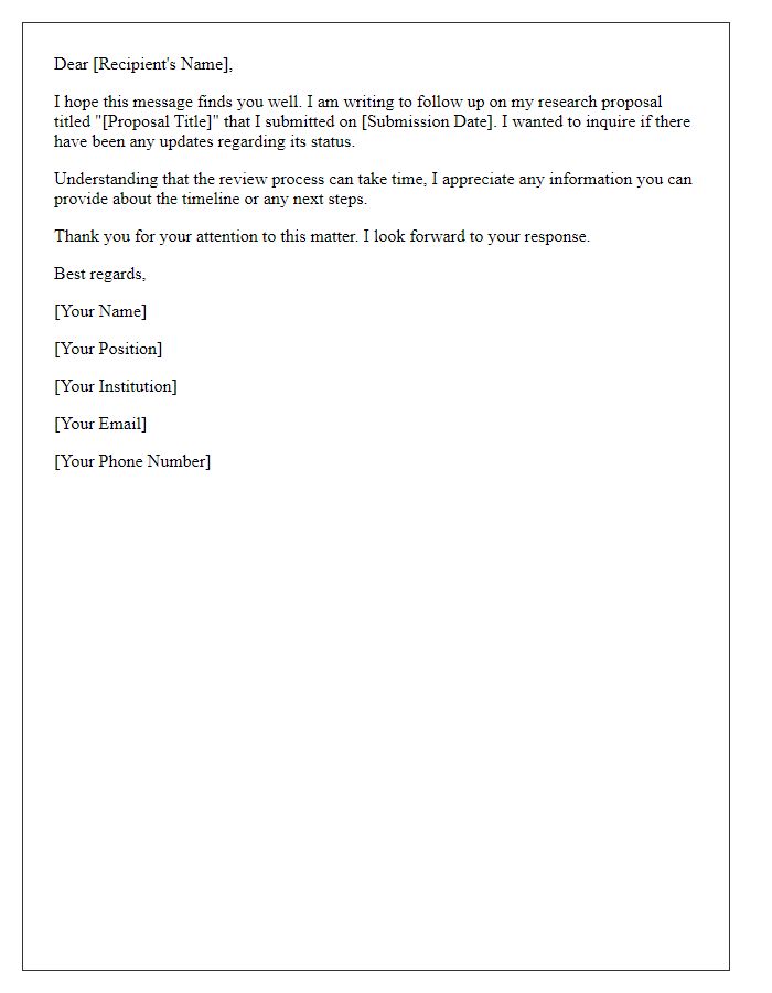 Letter template of follow-up for research proposal submission status.