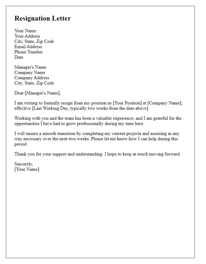 Letter template of resignation for a remote tech job.