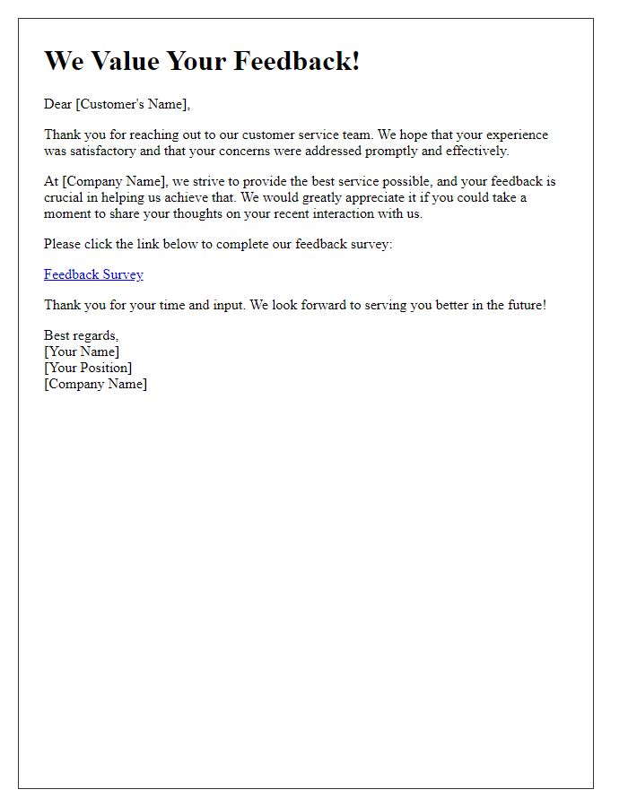 Letter template of feedback request after customer service engagement