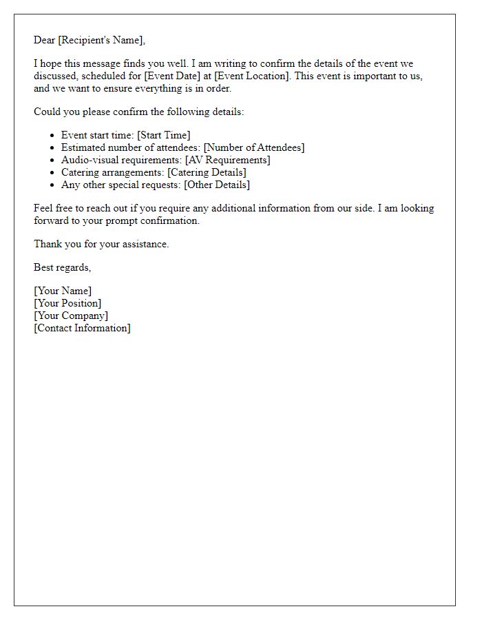 Letter template of confirmation request for event hosting details