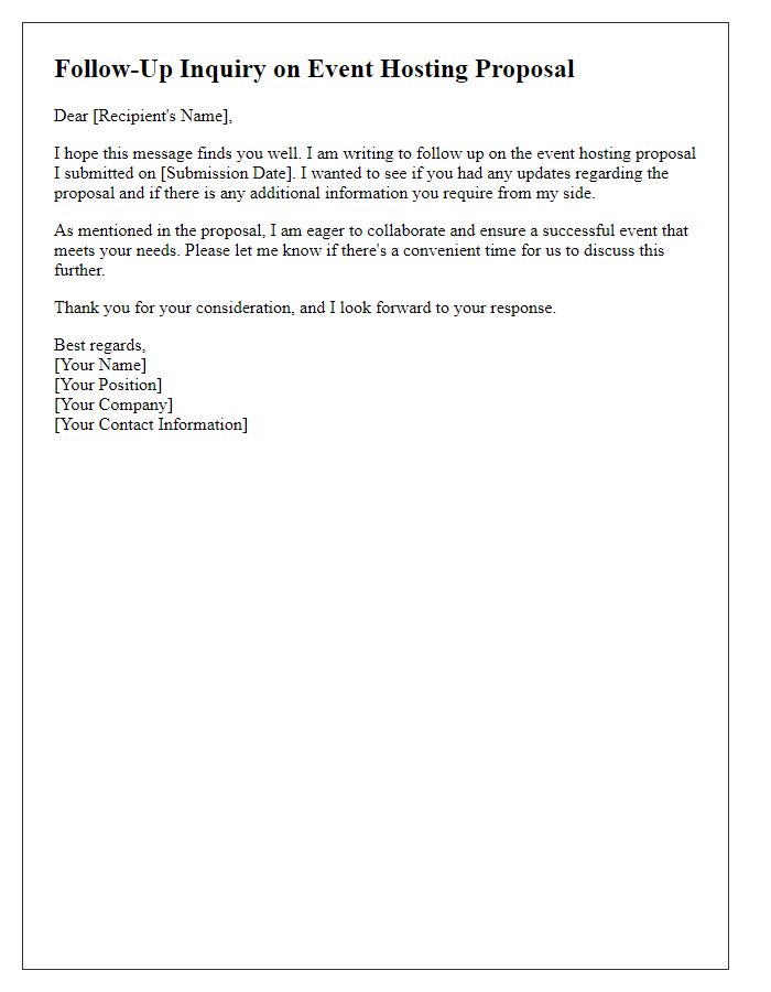 Letter template of follow-up inquiry for event hosting proposal