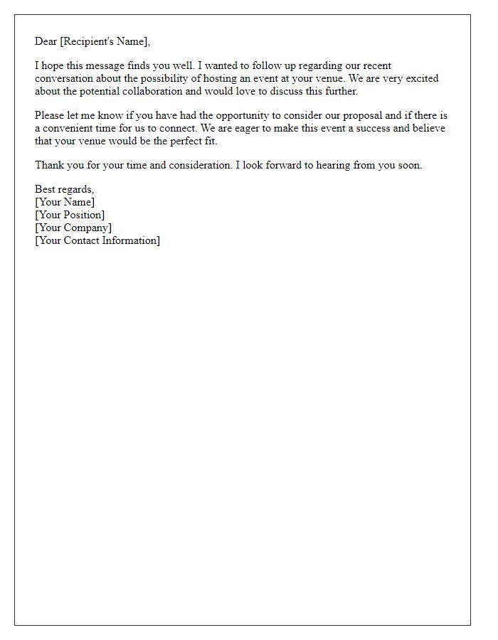 Letter template of follow-up on event hosting interest