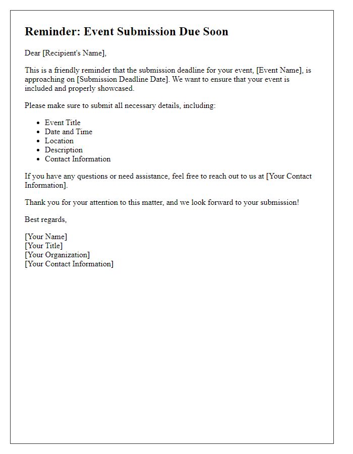 Letter template of reminder for your hosting event submission