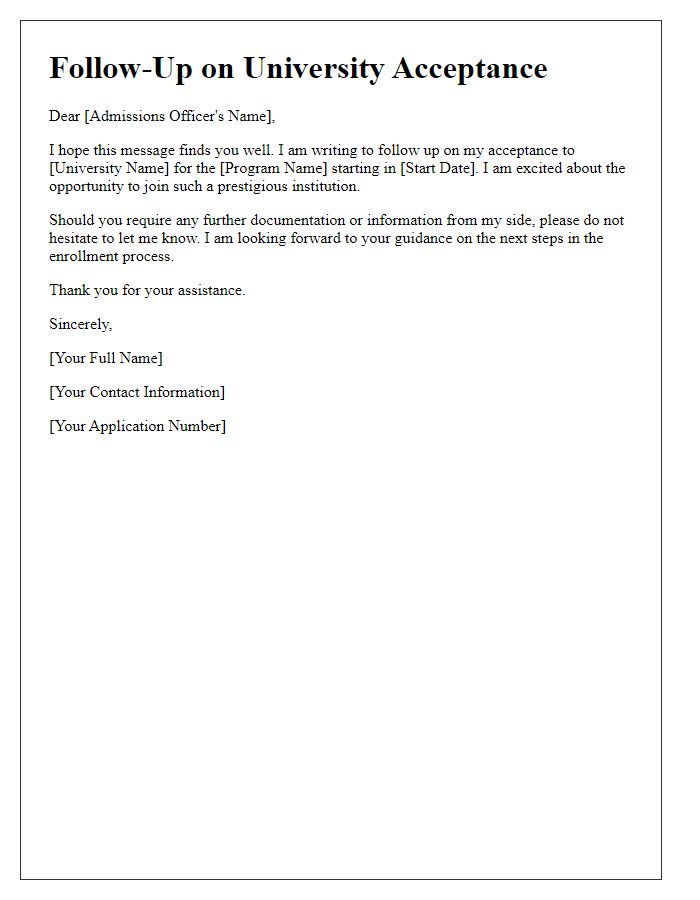 Letter template of university acceptance follow-up