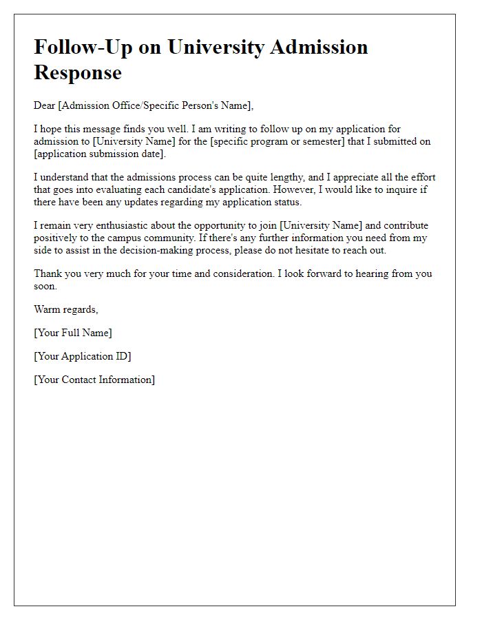 Letter template of university admission response follow-up